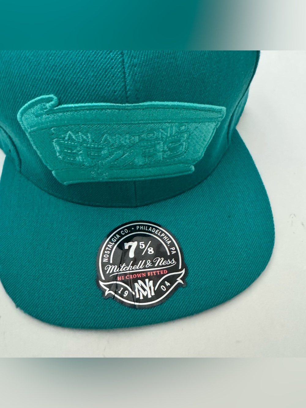 NWT Mitchell & Ness San Antonio Spurs Hat 7 5/8 Teal Crown Fitted Cap NBA *flaw